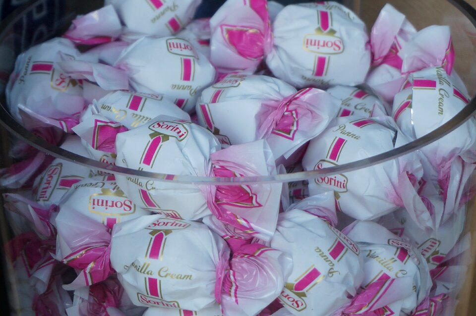 Pink white blue candy