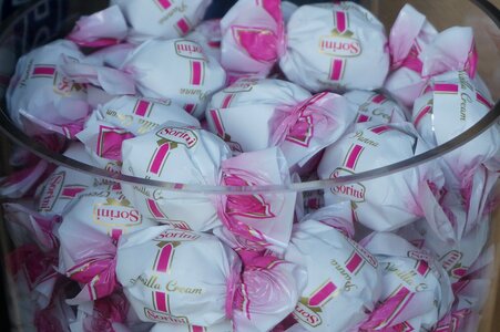 Pink white blue candy