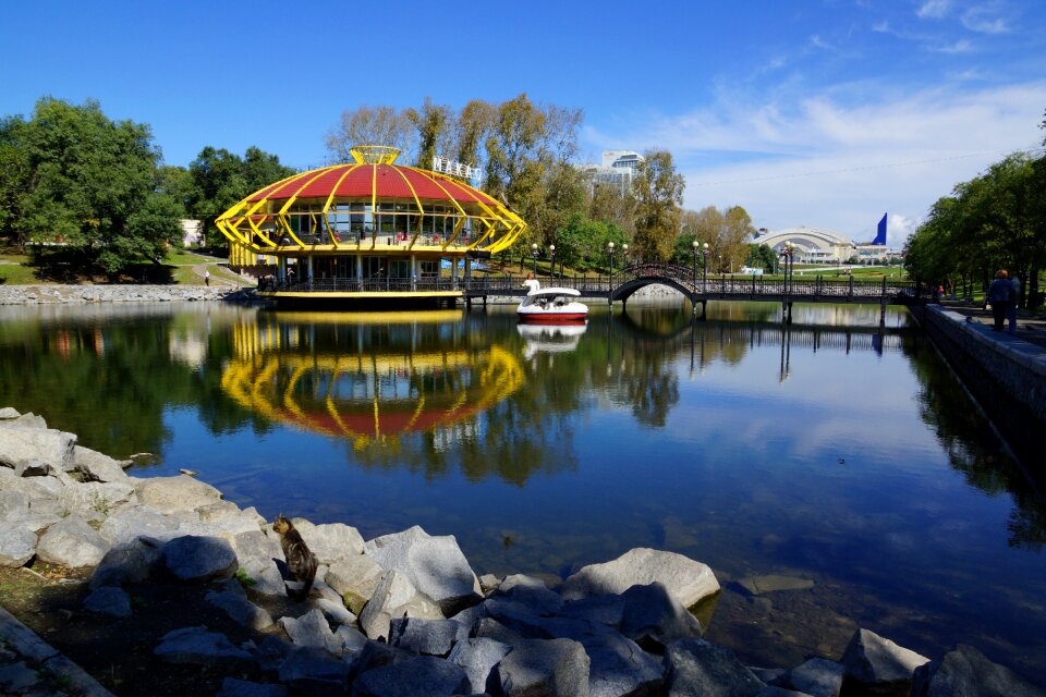 Reflection in the water city park khabarovsk