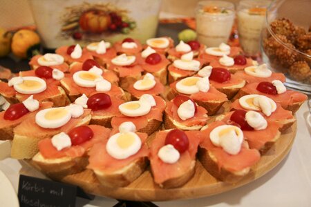 Salmon cut chunks finger food photo