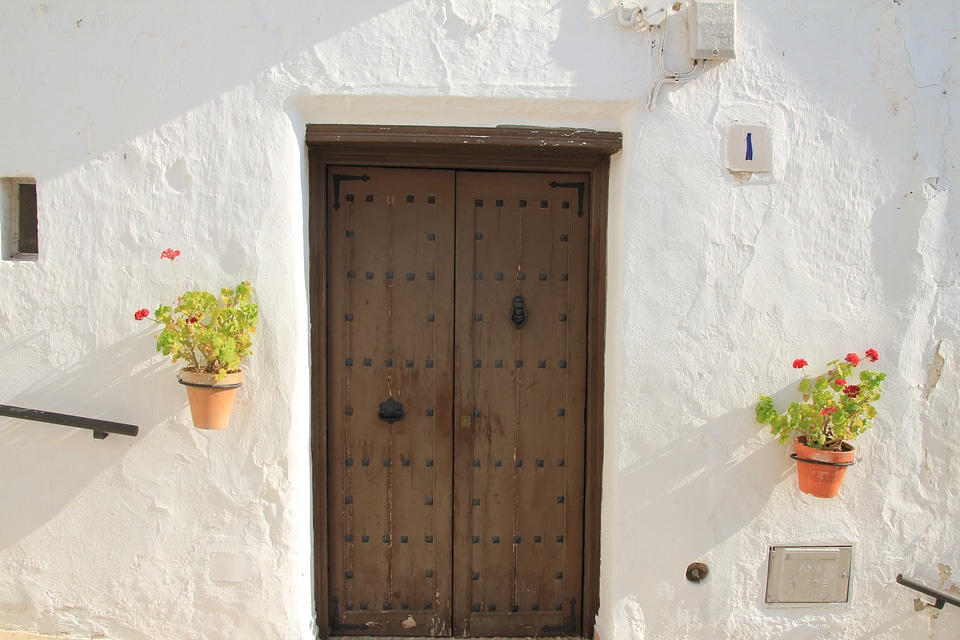 Front door white wall summer