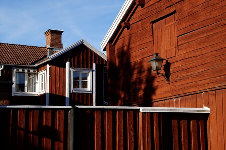 City road train wooden houses photo