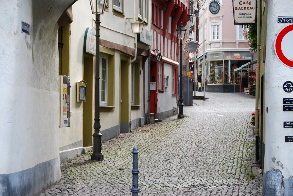Alley cobblestones old houses
