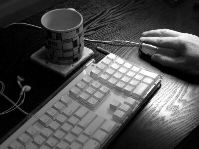 Desktop gray keyboard gray mouse photo