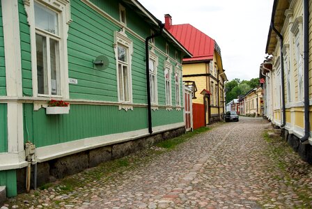 Rauma wooden houses paved street