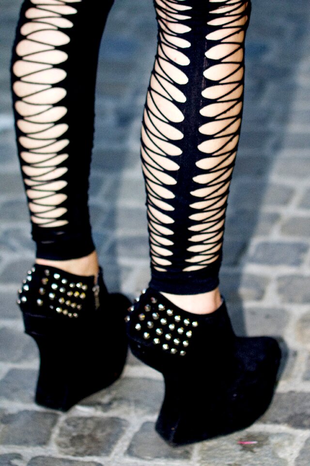 Fishnet stockings design shoes setting stones