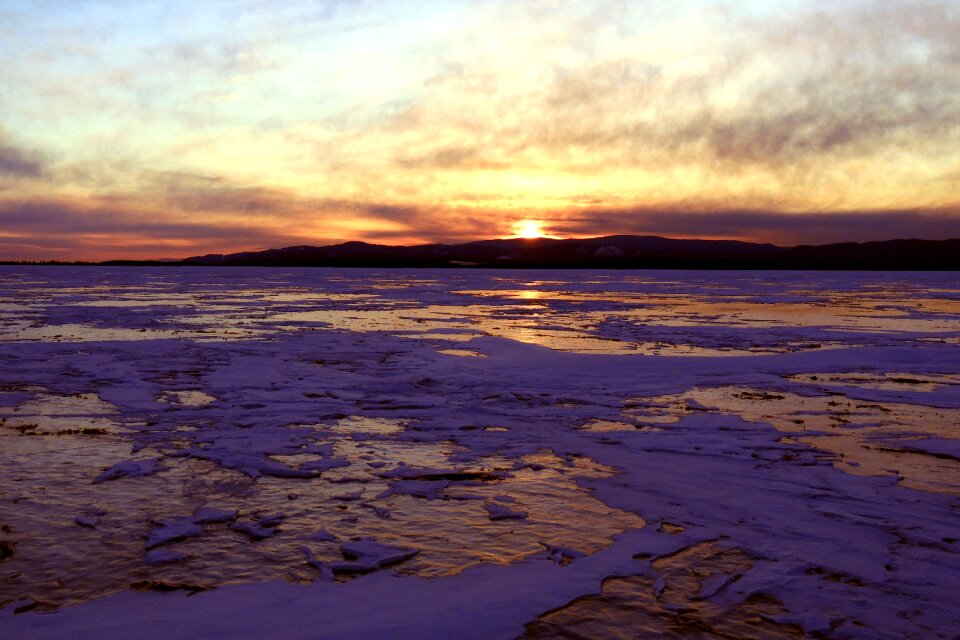 Sunset winter baikal ice