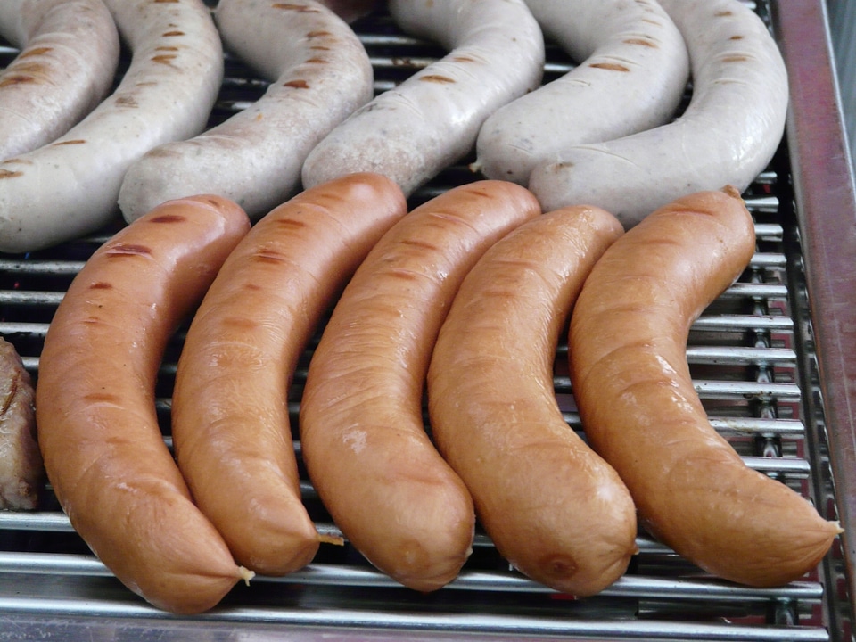 Red sausage white sausage grill sausage