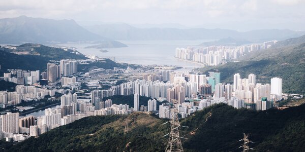 Hills modern skyscrapers photo