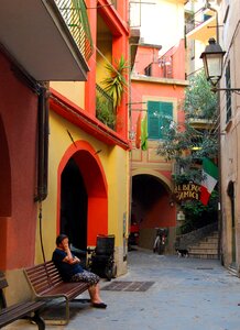 Woman bench balcony