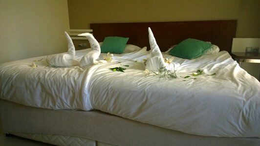 Vacations hotel bed sheet photo