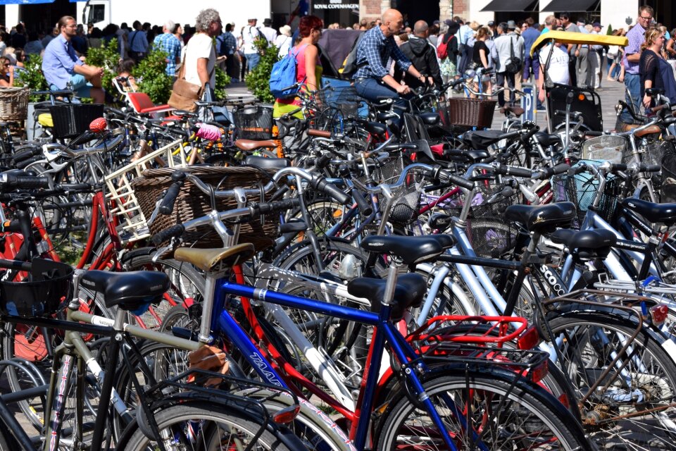 Tourists switch bicycles