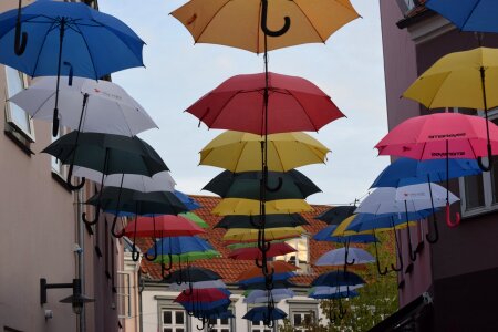 Colorful colored umbrella road photo