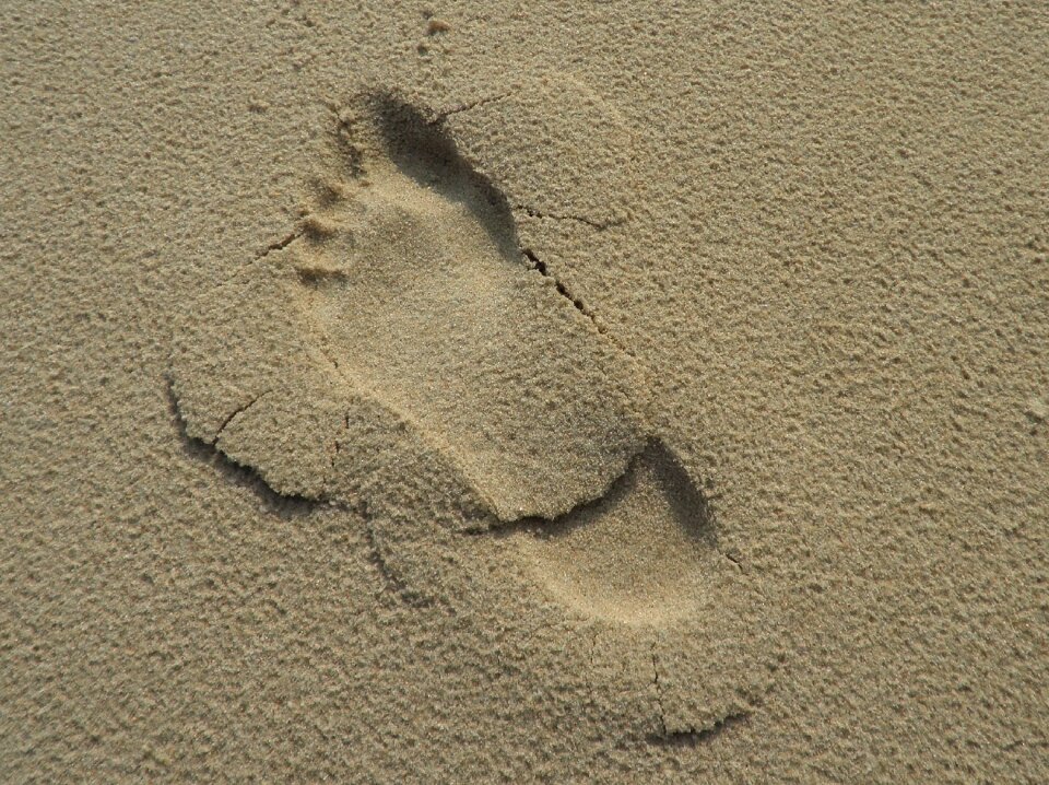 Human foot tracks in the sand