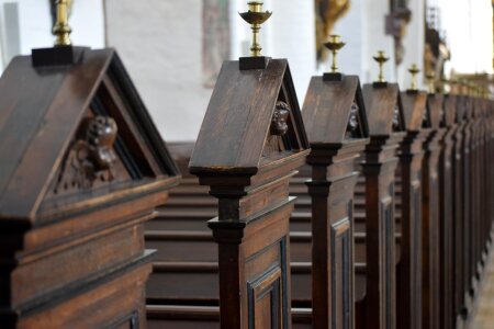 Arhus wooden seats inside the church photo