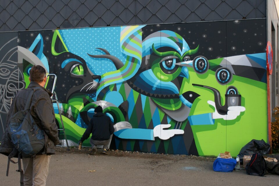 Artist street art painting wall