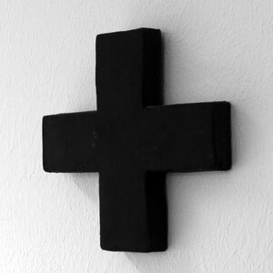 Wooden cross symbol black white photo