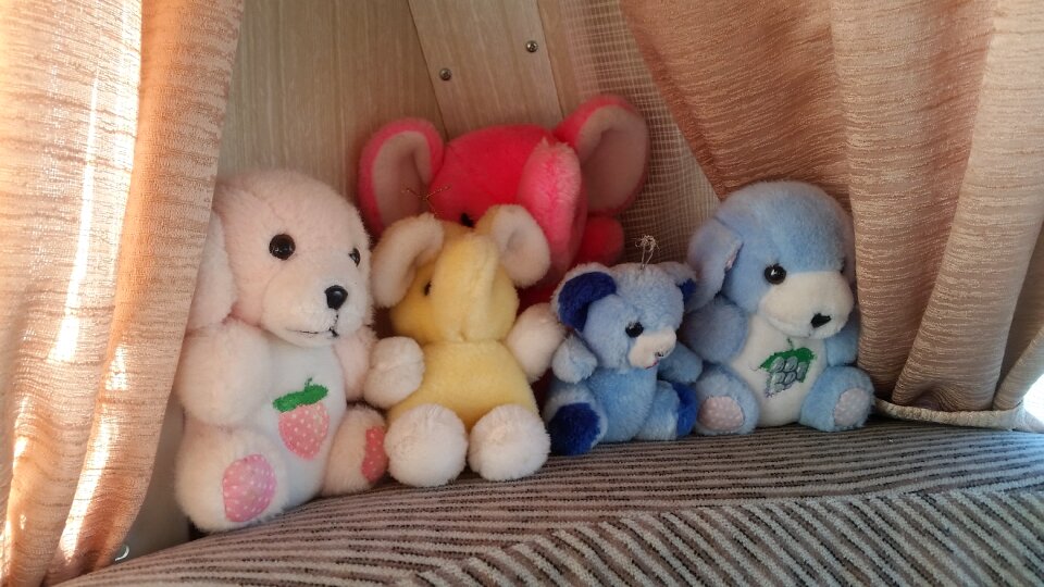 Stuffed animals still life carriage photo