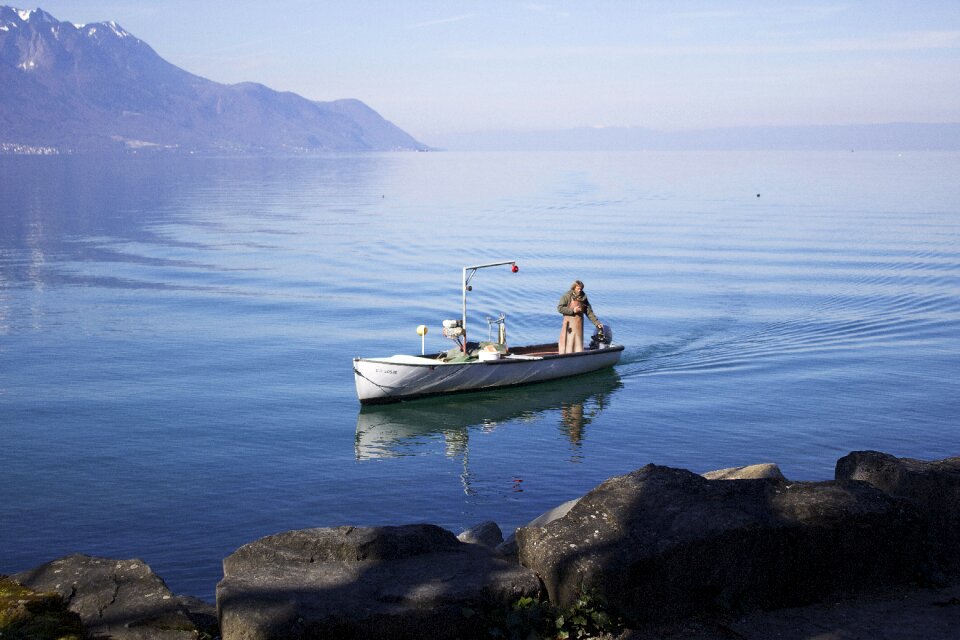 Lake boat fisherman