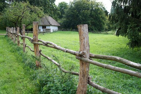 Grass wooden fence house photo