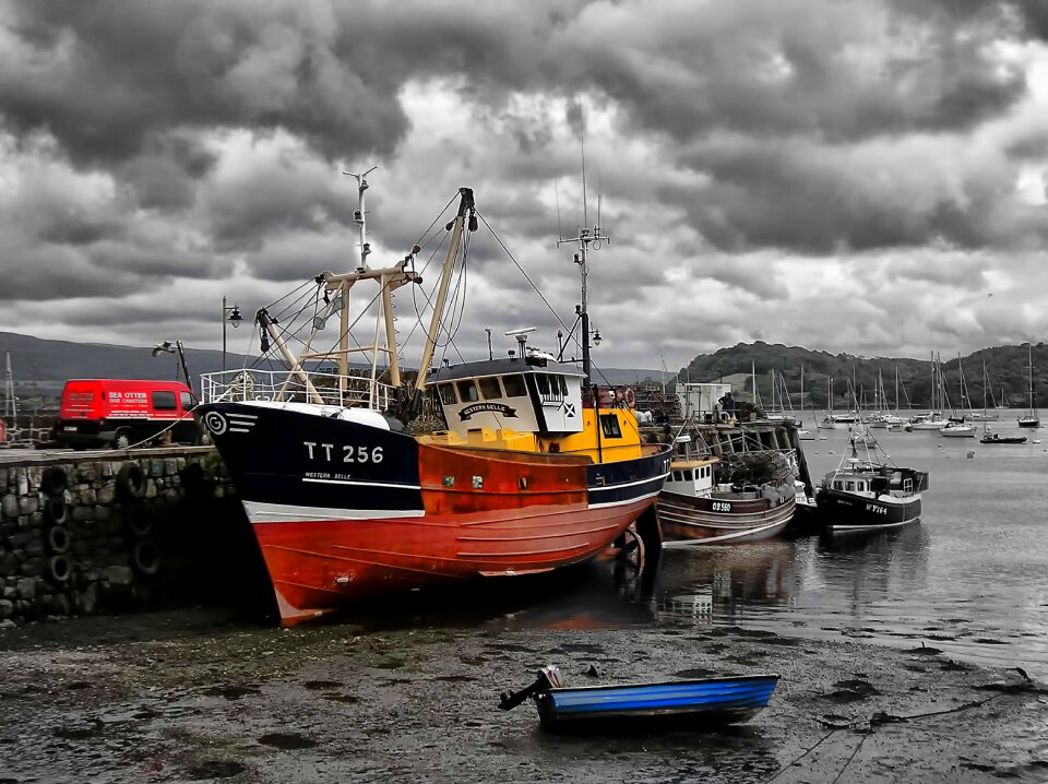 Water fishing boat sky