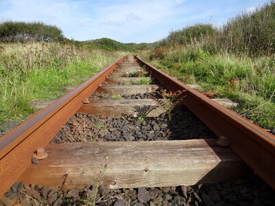 Railway vanishing point pathways photo