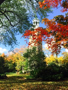 Outdoor clock tower fall trees