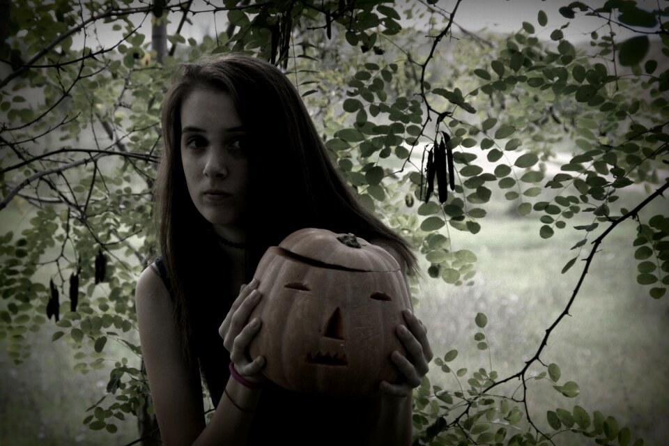 Pumpkin girl forest