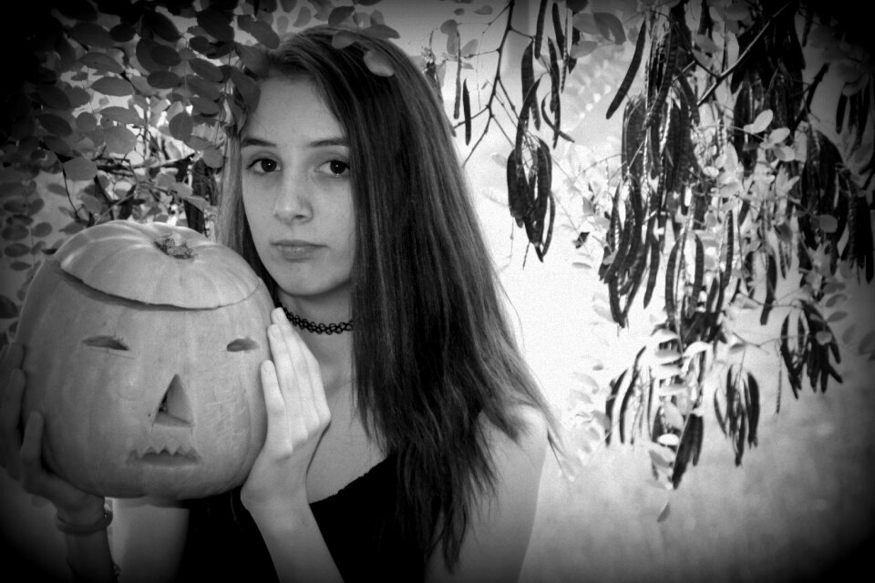 Pumpkin girl forest
