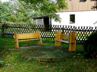 Wood bench seat photo