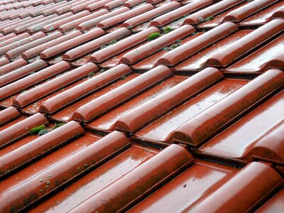 Red housetop wet rain photo