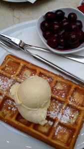 Waffle cherries dessert