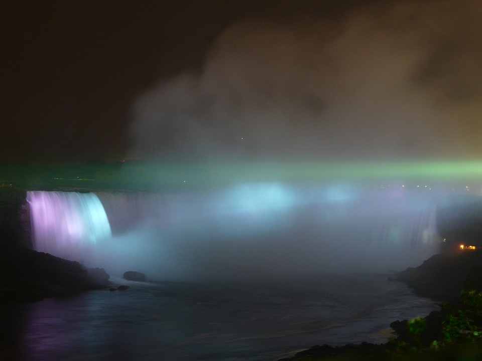 Waterfall night lighting