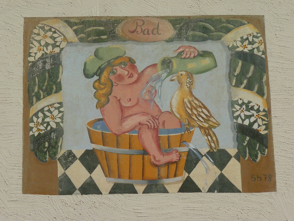 Painting woman hot tub
