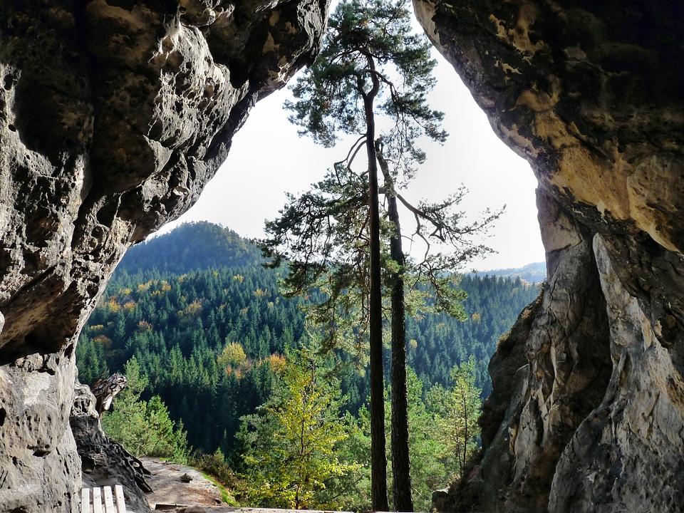 Small stone cave rock climb
