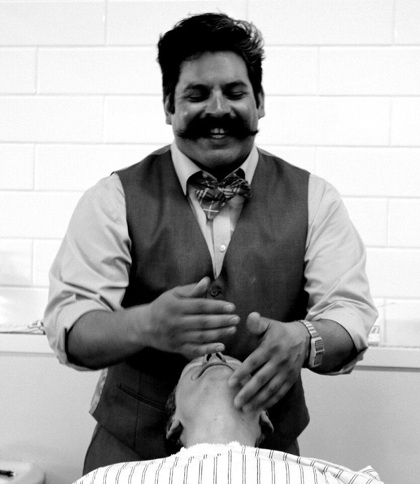 Grooming man mustache