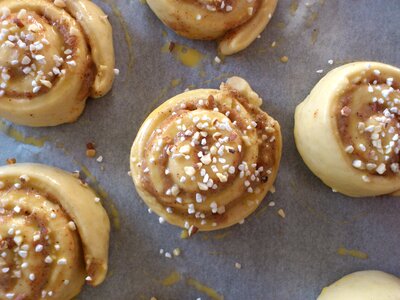 Cinnamon wheat dough bun photo