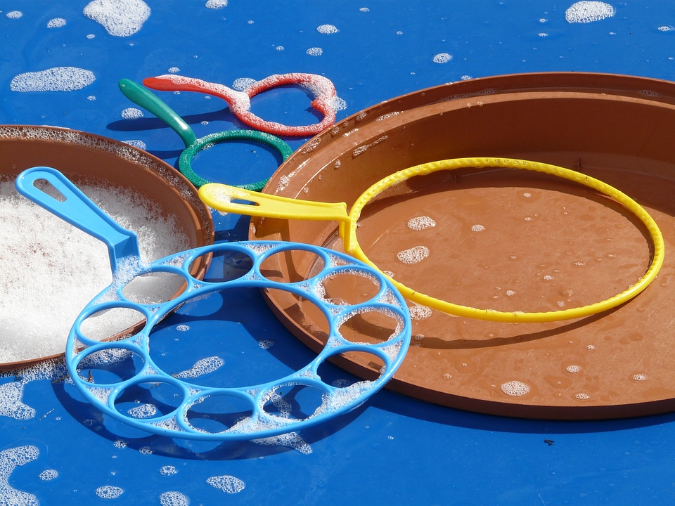 Toys bubble rings soapy water
