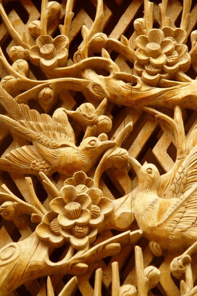 Wood carving wooden doors bird