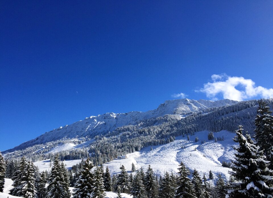 Winter mountains blue sky