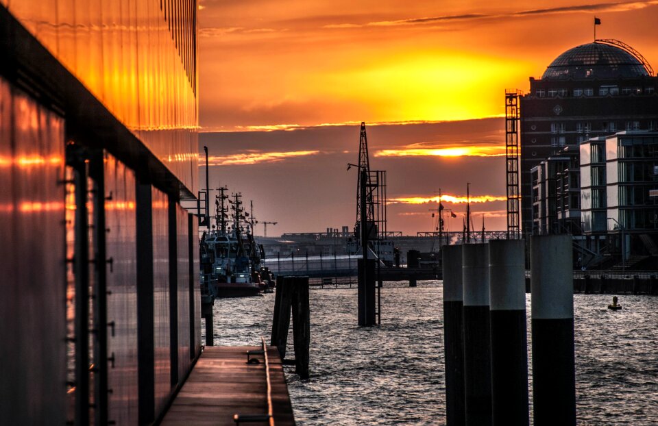 Hamburg port twilight sunset