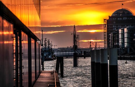 Hamburg port twilight sunset photo