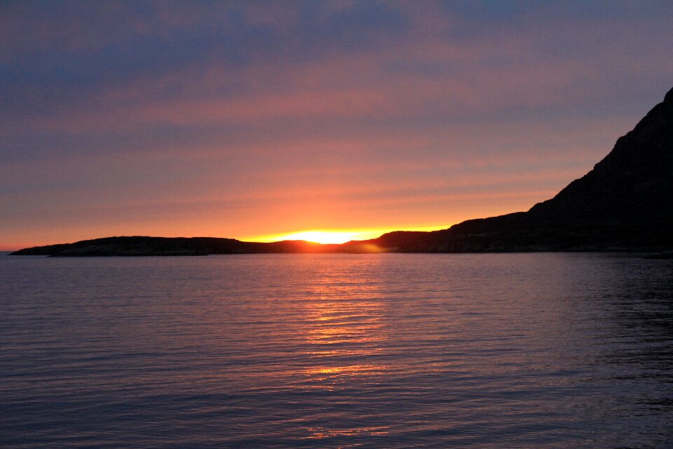 Greenland sunset by the water