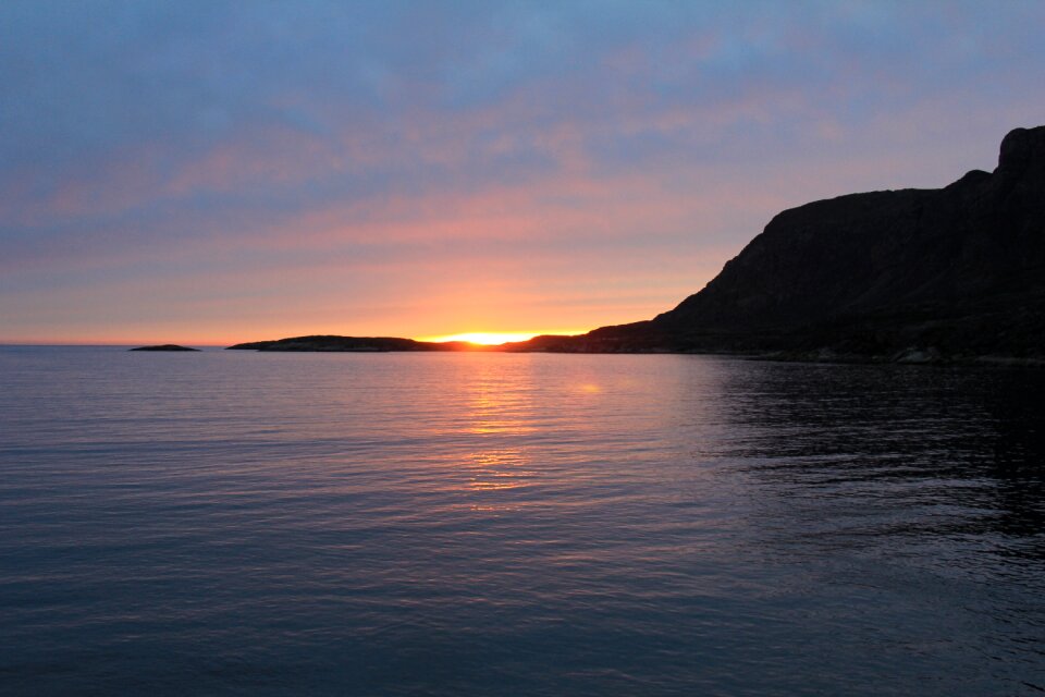 Greenland sunset by the water