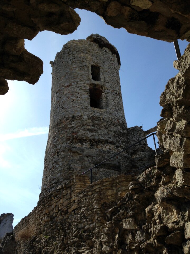 Monument towers the ruins of the