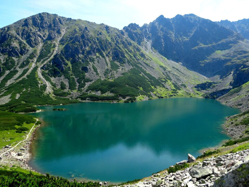 Mountains landscape black pond a tracked