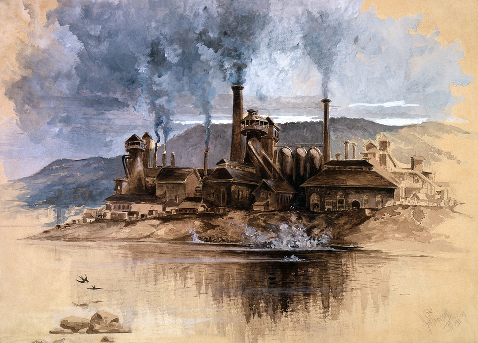 Steel production watercolor painting