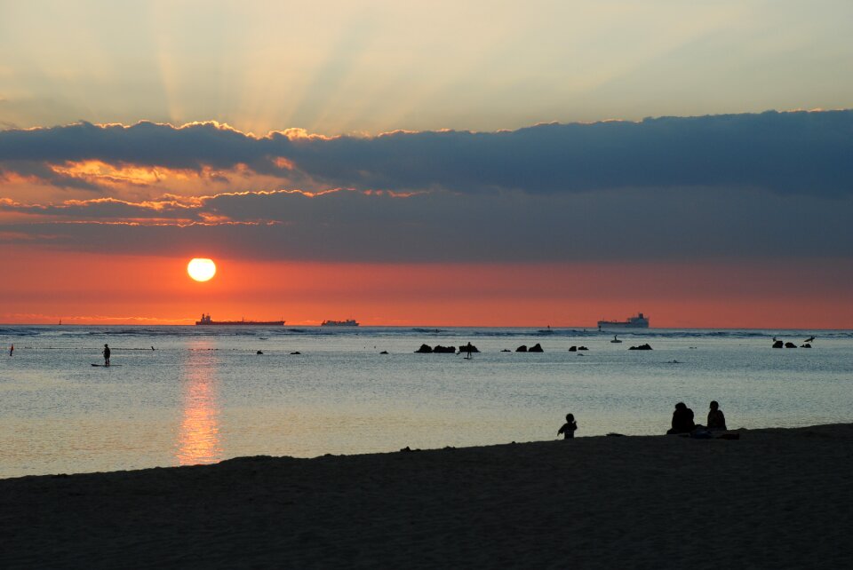 Silhouette beach sunset outdoor photo