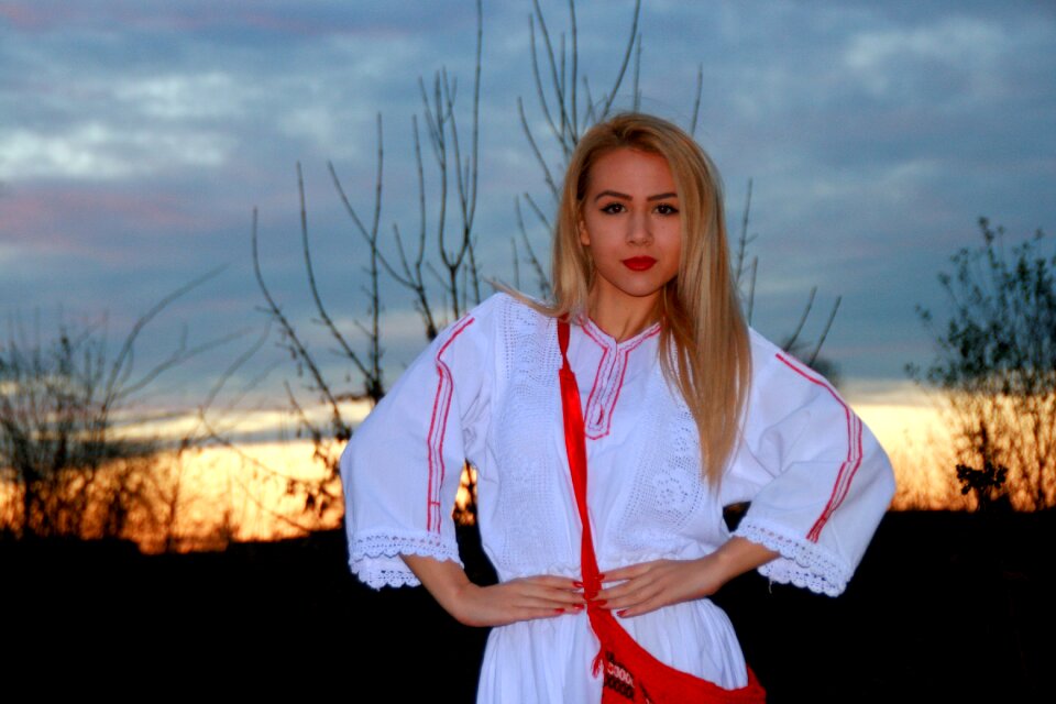 Traditional costume sunset beauty