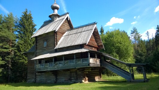 Log house in the woods old photo